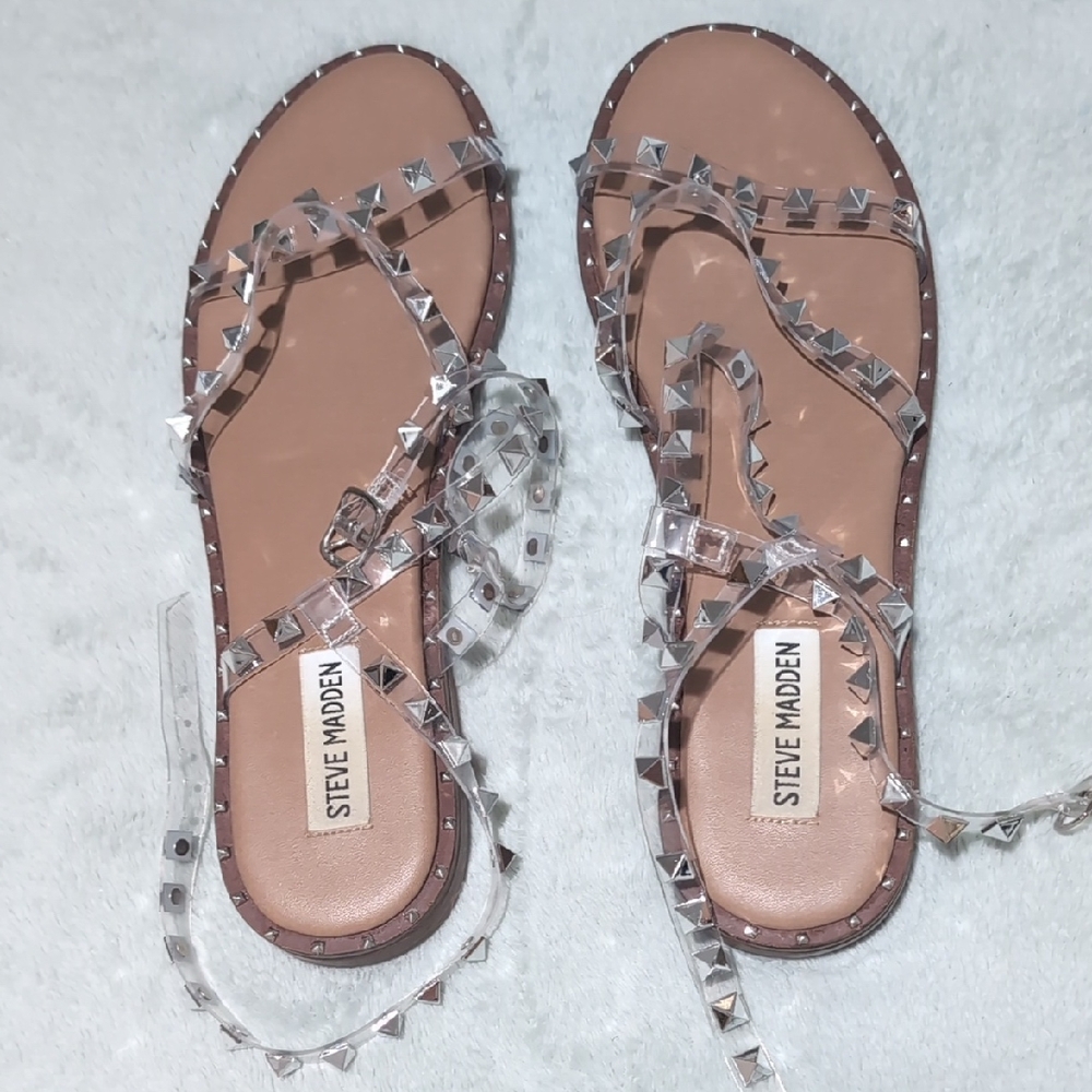 Steve Madden Brown Sandals with Clear Studs
